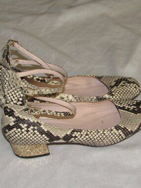 KATE SPADE Marcellina Leather Heels Snake Print Pumps Gold Glitter Heel sz 6.5